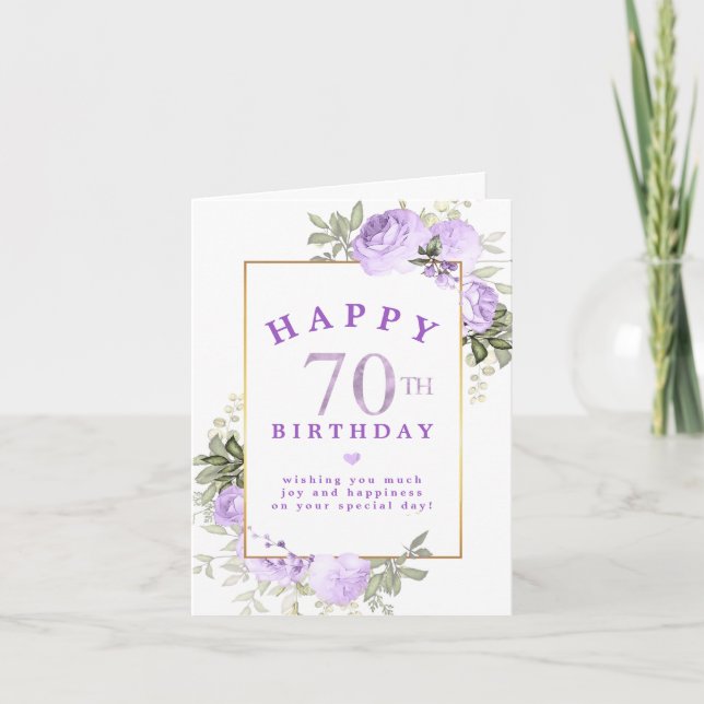 Lila Rose Blumengold 70. Geburtstag Einladung (Vorderseite)