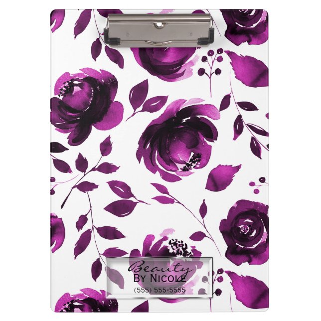 Lila Rose Botanisches Glam Floral Personalisiert Klemmbrett (Vorderseite)
