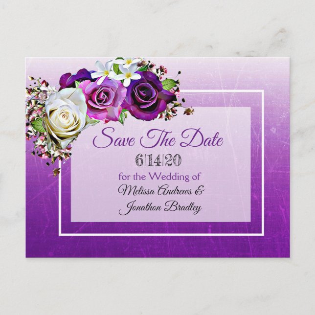 Lila Rose Bouquet Wedding speichern das Datum Ankündigungspostkarte (Vorderseite)