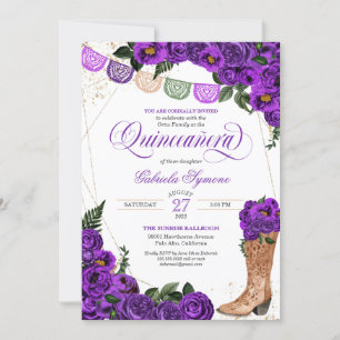 Lila Rose Charra Cowgirl Boots Quinceañera Einladung