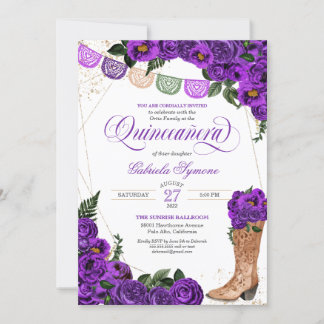 Lila Rose Charra Cowgirl Boots Quinceañera Einladung