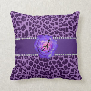Lila Rose des lila Leoparden des Monogramms Kissen