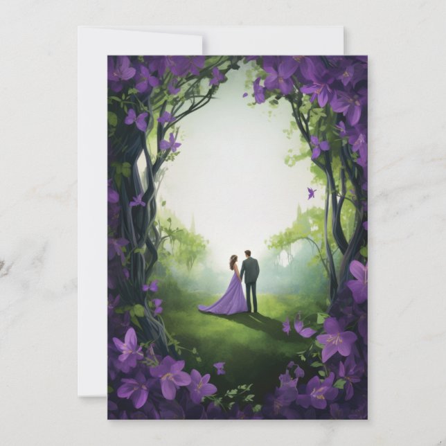 Lila Rose Einladungen für Hochzeiten: Blumendekor (Vorderseite)