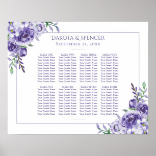 Lila Rose Elegant Boho Floral 10 Seat Chart Poster