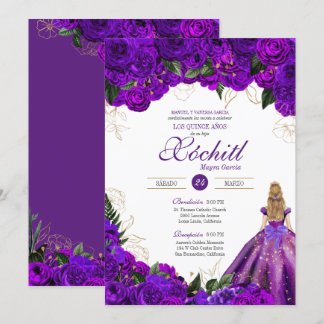 Lila Rose Elegant Floral 15. Geburtstag Stille Einladung
