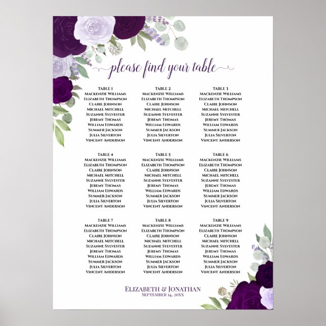 Lila Rose Elegante 9 Tafelübersicht Poster (Vorne)