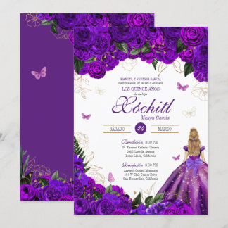 Lila Rose Elegante Flora & Butterfly Quinceñera Einladung