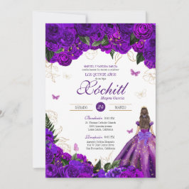 Lila Rose Elegante Flora & Butterfly Quinceñera Einladung