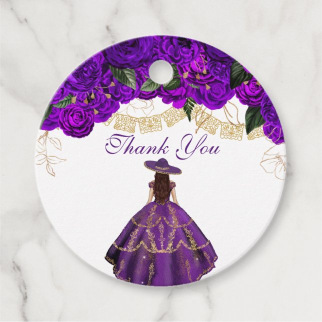 Lila Rose Elegante Flora Charro Quinceanera Geschenkanhänger (Vorderseite)