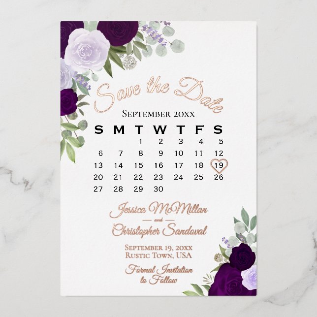 Lila Rose Elegante Save the Date Rose Gold Folieneinladung (Vorderseite)