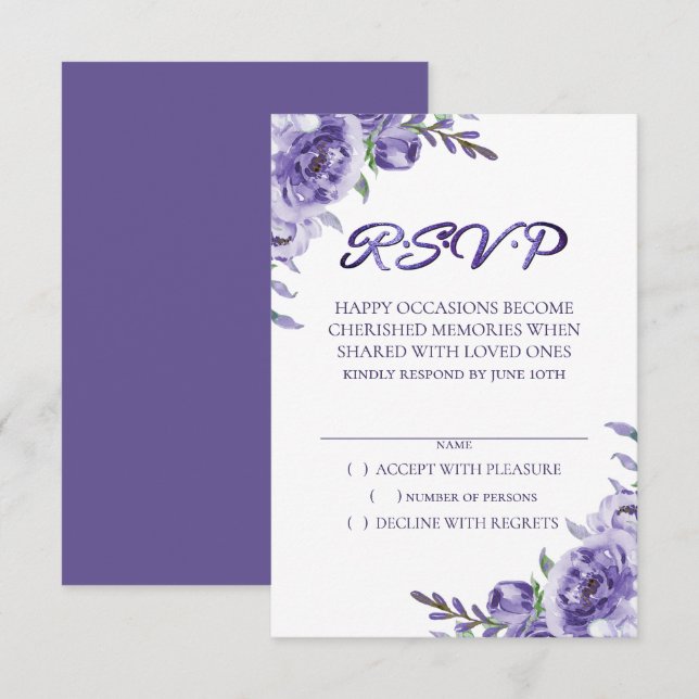 Lila Rose | Elegante Wasserfarbe Floral Boho RSVP Karte (Vorne/Hinten)