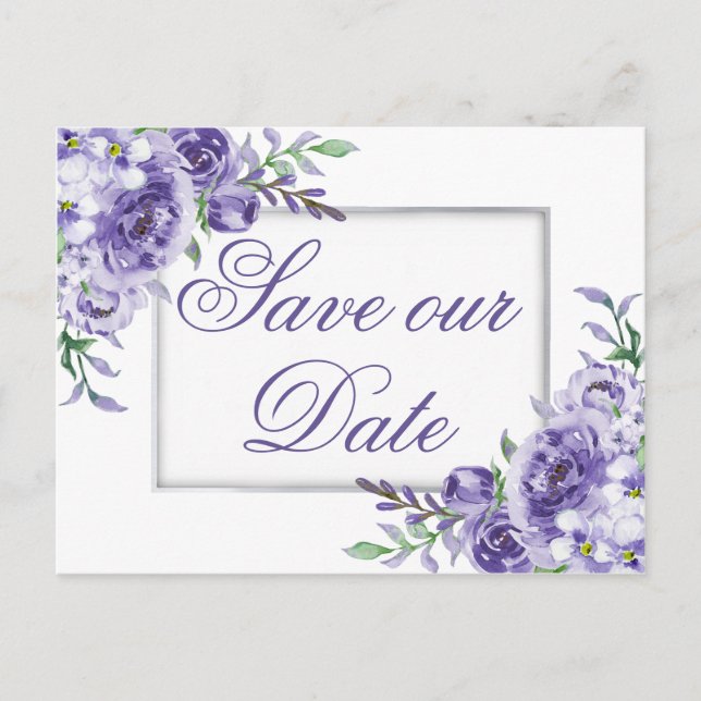 Lila Rose | Elegante Wasserfarbe Save the Date Ankündigungspostkarte (Vorderseite)