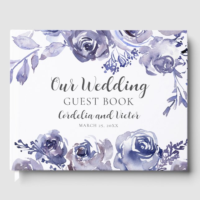 Lila Rose Eleganter Personalisierter Garten Hochze Gästebuch (Vorderseite)