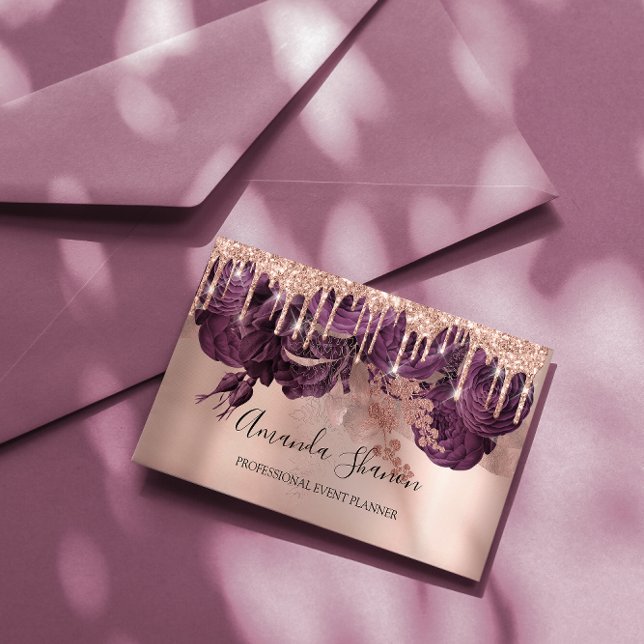 Lila Rose Eleganter Tropfen Logo-Event-Planner Visitenkarte (Purple Roses Elegant Drips Logo Event Planner Business Card)