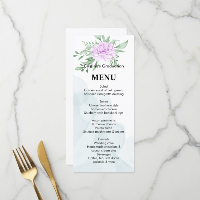 Lila Rose Eukalyptus Blätter Abschluss Abendessen Menükarte (Vorderseite/Rückseite Beispiel)