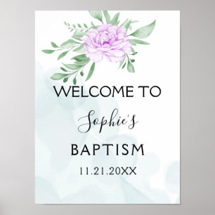 Lila Rose Eukalyptus-Blätter Taufe Willkommen Poster