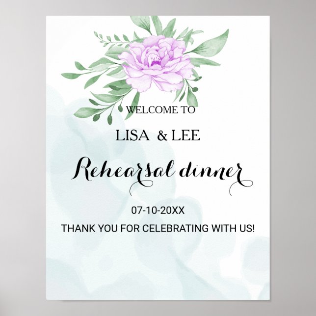 Lila Rose Eukalyptus Probe Abendessen Party Poster (Vorne)