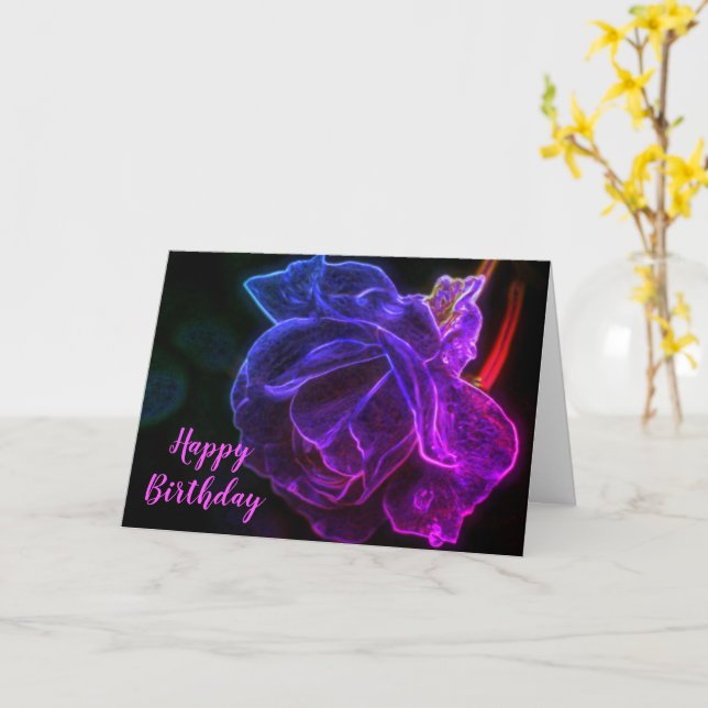 Lila Rose Fantasy Blume Geburtstag Karte (Gelbe Blume)