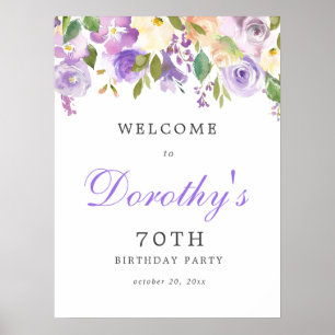 Lila Rose Floral 70. Geburtstag Begrüßungszeichen Poster