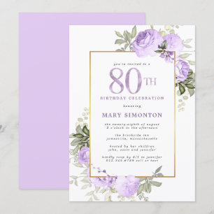 Lila Rose Floral 80. Geburtstagsparty Invita Einladung