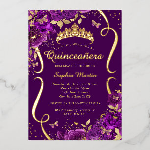 Lila Rose Floral Butterfly Tiara Quinceanera Folieneinladung