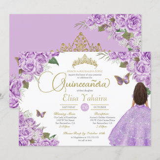 Lila Rose Floral Gold Tiara Butterfly Quince Inv Einladung