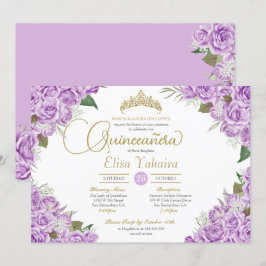 Lila Rose Floral Gold Tiara Quinceanera Einladung