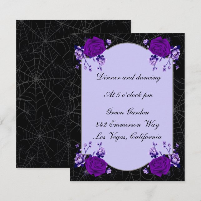 Lila Rose Floral Spiderweb Hochzeitsempfang Einladung (Vorne/Hinten)