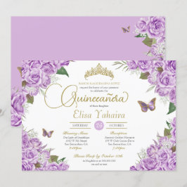 Lila Rose Floral Tiara Butterfly Quinceanera Einladung