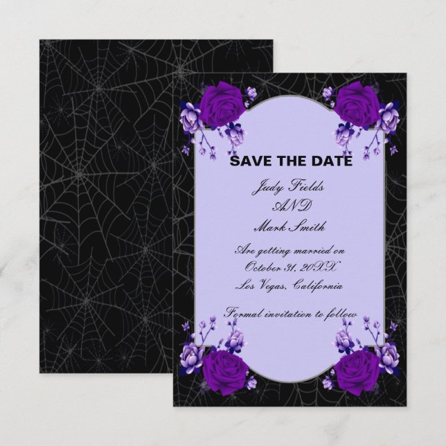 Lila Rose florale Spiderweb Wedding Save the Date Ankündigung (Vorne/Hinten)
