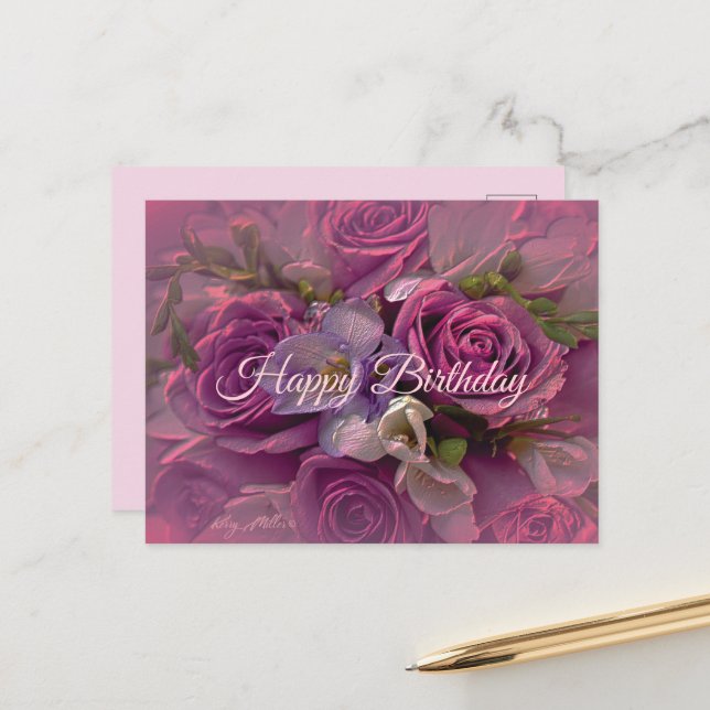 Lila Rose Geburtstagskarte Postkarte (Vorderseite/Rückseite Beispiel)