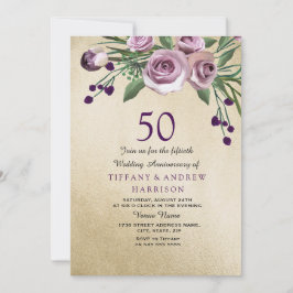 Lila Rose Gold 50. Hochzeitstag Einladung