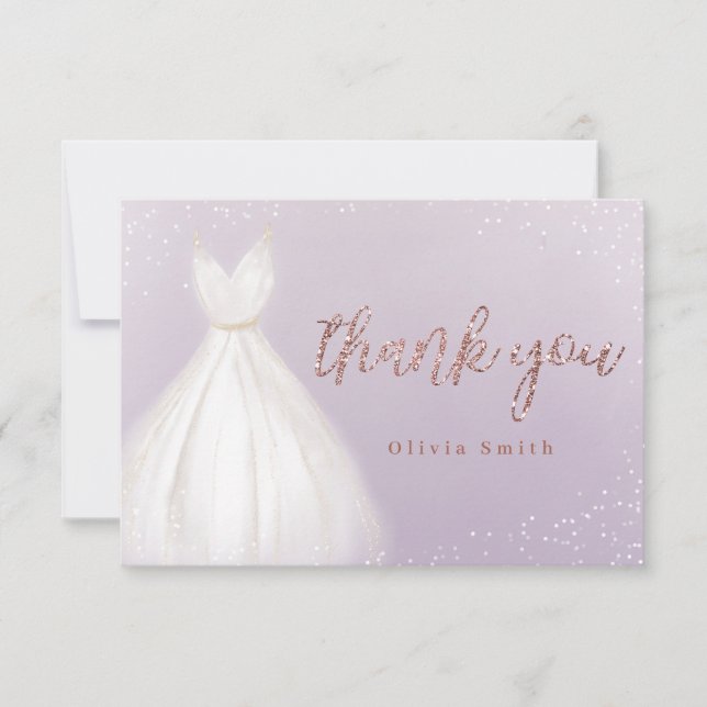Lila Rose Gold Glitzer Kleid quinceañera Dankeskarte (Vorderseite)