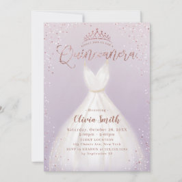 Lila Rose Gold Glitzer Kleid quinceañera Einladung
