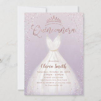 Lila Rose Gold Glitzer Kleid quinceañera Einladung