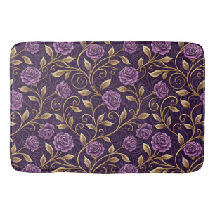 Lila Rose & Gold Luxuriöse Florale Personalisierte Badematte