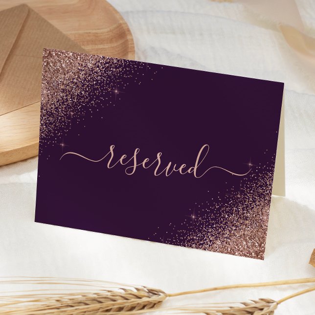 Lila Rose Gold vorbehaltener Hochzeitsplatz Karte (Von Creator hochgeladen)
