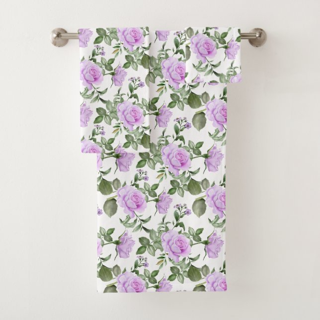 Lila Rose Grünpflanzen Blume Blumen Elegantes Gesc Badhandtuch Set (Insitu)