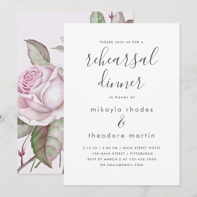Lila Rose Hochzeit Probe Dinner Card Einladung (Vorne/Hinten)