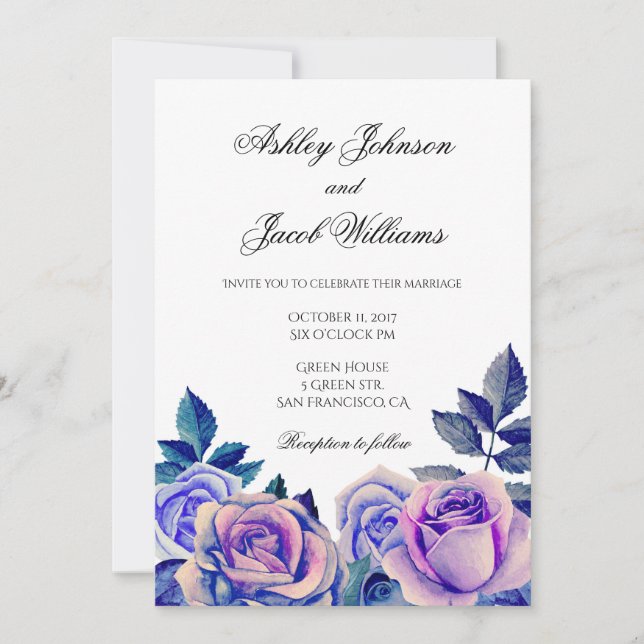 Lila Rose Hochzeitseinladung. Blütenfarben Einladung (Vorderseite)