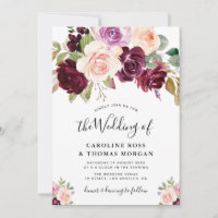 lila Rose-Hochzeitseinladung für Pflaume