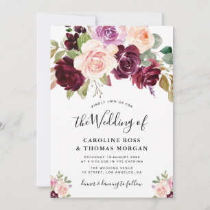 lila Rose-Hochzeitseinladung für Pflaume Einladung