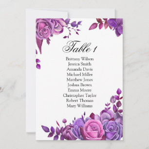 Lila Rose Hochzeitssitzkarte. Tabellenplan Einladung