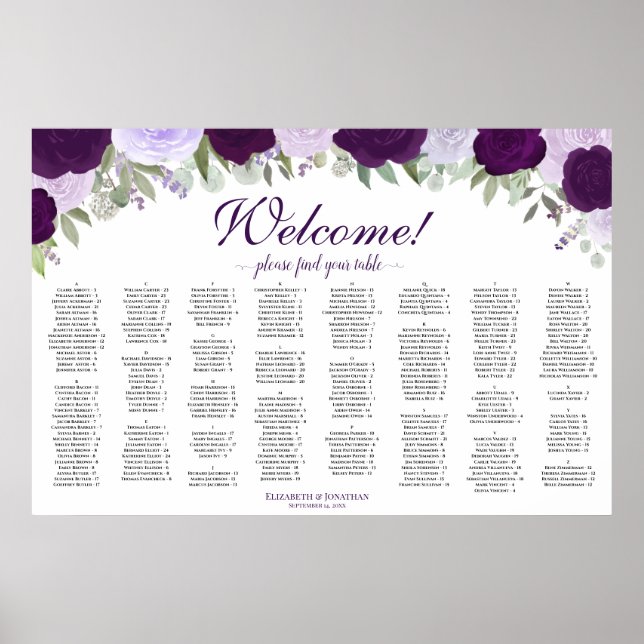 Lila Rose Horizontales Alphabetisches Sitzdiagramm Poster (Vorne)
