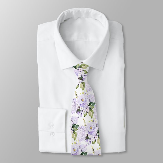 Lila Rose Hydrangeas Neck Tie Krawatte (Gebunden)
