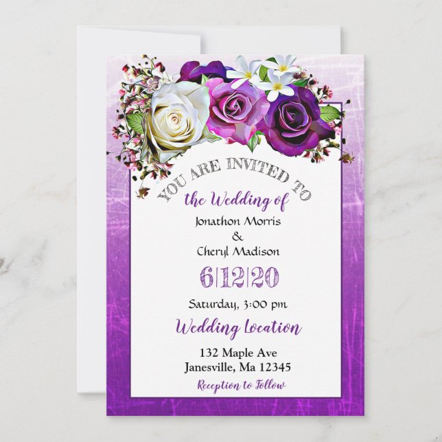 Lila Rose Lavender Floral Hochzeit Einladungen (Vorderseite)