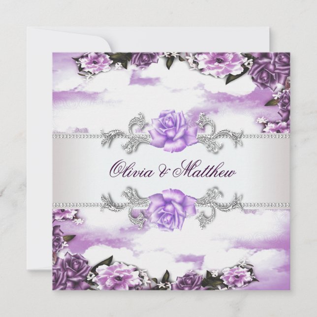 Lila Rose Lavender Lila White Cloud Wedding Einladung (Vorderseite)