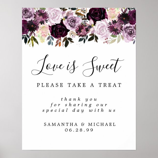 Lila Rose Liebe ist süße Hochzeit Dessert Bar Sign Poster (Vorne)