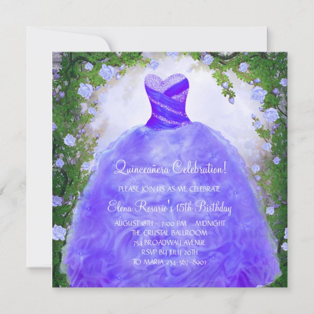 Lila Rose Lila Quinceanera Einladungen (Vorderseite)