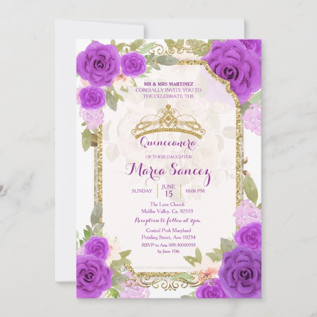 Lila Rose Mexikanische Charra Mis Quince Einladung (Vorderseite)